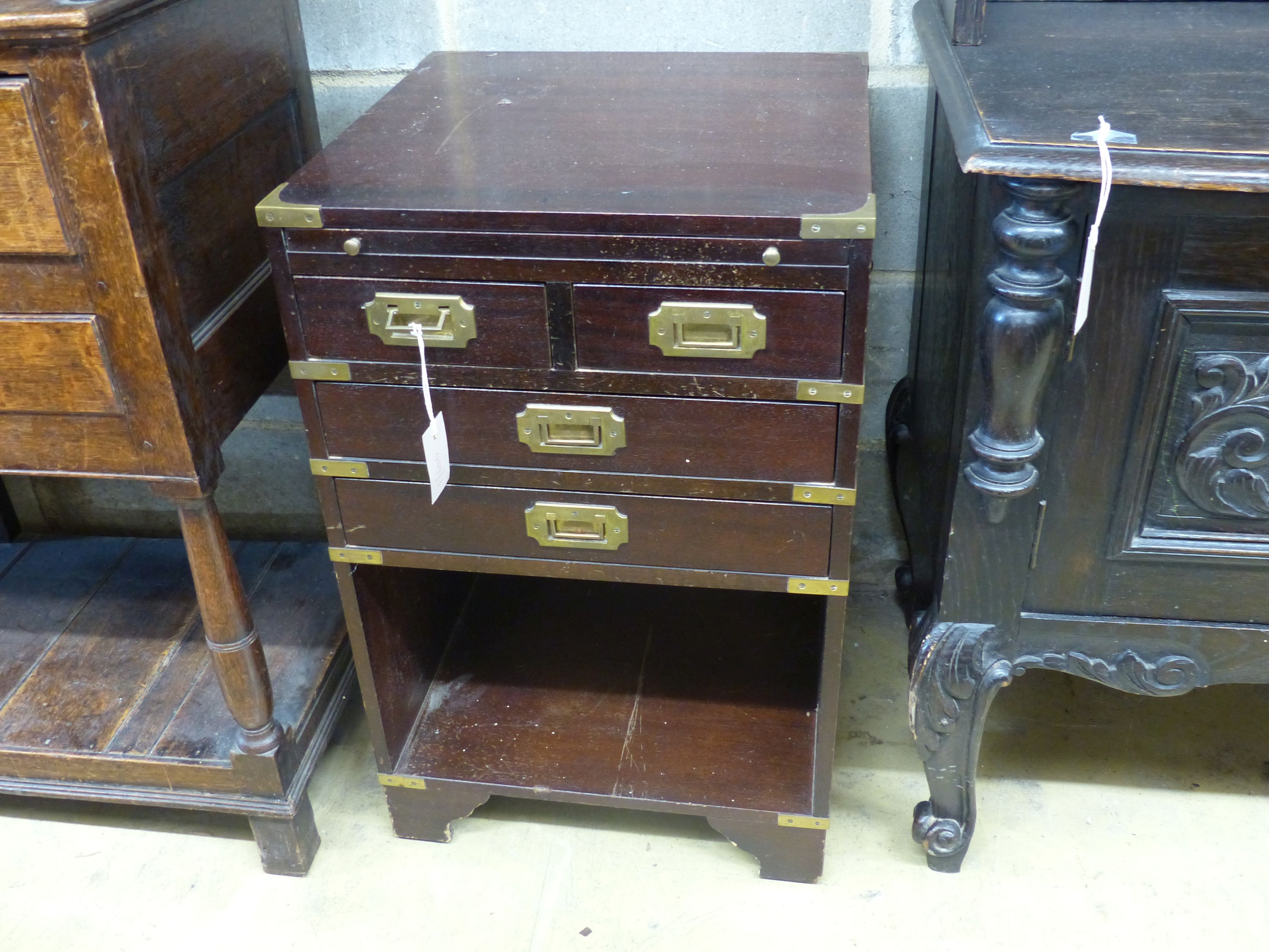 A military style brass mounted side cabinet, width 46cm, depth 46cm, height 71cm